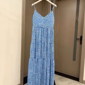 Blue Floral Spaghetti Strap Dress